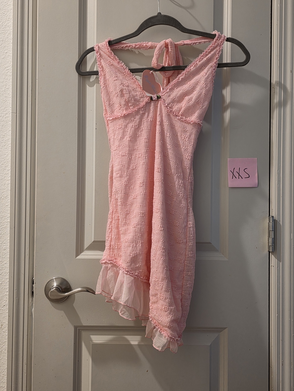 Sugar Thrillz Light Pink Mini Slip Dress with Ruffle Hem